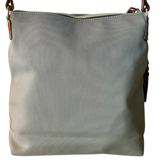 Dooney & Bourke Nylon Crossbody Purse Gray with Tan Leather Trim Accents - Picture 3 of 14